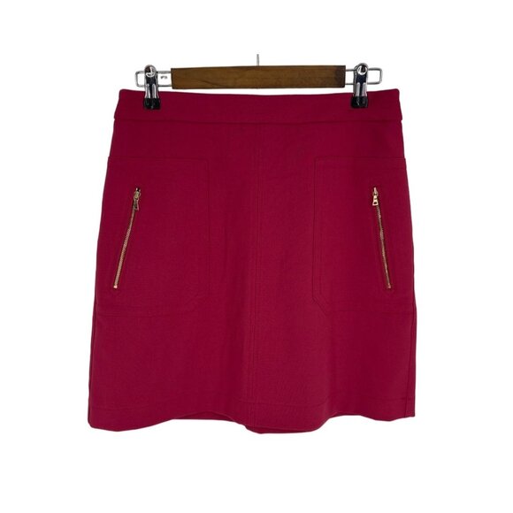 LOFT Magenta Gold Zipper Pocket A Line Skirt Size 4 - Picture 1 of 8